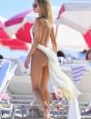 Kimberley Garner Booty in Tiny White Thong Bikini on the Beach in Miami
