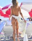 Kimberley Garner Booty in Tiny White Thong Bikini on the Beach in Miami