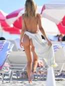 Kimberley Garner Booty in Tiny White Thong Bikini on the Beach in Miami