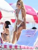 Kimberley Garner Booty in Tiny White Thong Bikini on the Beach in Miami