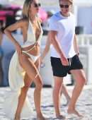 Kimberley Garner Booty in Tiny White Thong Bikini on the Beach in Miami