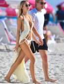 Kimberley Garner Booty in Tiny White Thong Bikini on the Beach in Miami