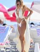 Kimberley Garner Booty in Tiny White Thong Bikini on the Beach in Miami