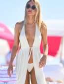 Kimberley Garner Booty in Tiny White Thong Bikini on the Beach in Miami