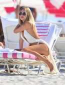 Kimberley Garner Booty in Tiny White Thong Bikini on the Beach in Miami