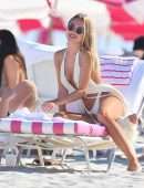 Kimberley Garner Booty in Tiny White Thong Bikini on the Beach in Miami