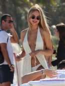 Kimberley Garner Booty in Tiny White Thong Bikini on the Beach in Miami