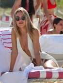 Kimberley Garner Booty in Tiny White Thong Bikini on the Beach in Miami
