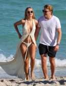 Kimberley Garner Booty in Tiny White Thong Bikini on the Beach in Miami