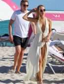 Kimberley Garner Booty in Tiny White Thong Bikini on the Beach in Miami