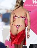 Kimberley Garner Upskirt Booty at the Beach in a Thong Bikini in Miami