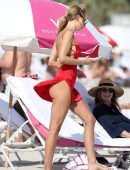 Kimberley Garner Upskirt Booty at the Beach in a Thong Bikini in Miami