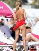 Kimberley Garner Upskirt Booty at the Beach in a Thong Bikini in Miami
