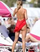 Kimberley Garner Upskirt Booty at the Beach in a Thong Bikini in Miami