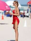 Kimberley Garner Upskirt Booty at the Beach in a Thong Bikini in Miami