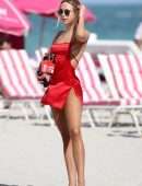 Kimberley Garner Upskirt Booty at the Beach in a Thong Bikini in Miami