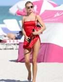 Kimberley Garner Upskirt Booty at the Beach in a Thong Bikini in Miami