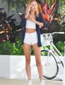 Kimberley Garner Leggy in White Denim Shorts, Out in Miami