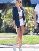 Kimberley Garner Leggy in White Denim Shorts, Out in Miami