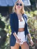 Kimberley Garner Leggy in White Denim Shorts, Out in Miami