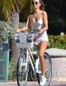 Kimberley Garner Leggy in White Denim Shorts, Out in Miami