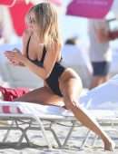Kimberley Garner Booty in a Black Swimsuit at a Beach in Miami