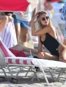 Kimberley Garner Booty in a Black Swimsuit at a Beach in Miami