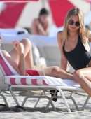 Kimberley Garner Booty in a Black Swimsuit at a Beach in Miami