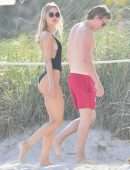 Kimberley Garner Booty in a Black Swimsuit at a Beach in Miami