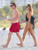 Kimberley Garner Booty in a Black Swimsuit at a Beach in Miami