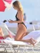 Kimberley Garner Booty in a Black Swimsuit at a Beach in Miami