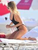 Kimberley Garner Booty in a Black Swimsuit at a Beach in Miami