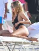 Kimberley Garner Booty in a Black Swimsuit at a Beach in Miami