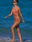 Kimberley Garner in a Tiny Pink String Bikini on the Beach in Miami