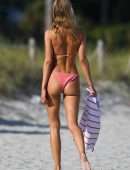 Kimberley Garner in a Tiny Pink String Bikini on the Beach in Miami