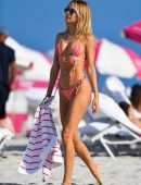 Kimberley Garner in a Tiny Pink String Bikini on the Beach in Miami