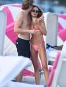 Kimberley Garner in a Tiny Pink String Bikini on the Beach in Miami