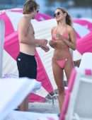 Kimberley Garner in a Tiny Pink String Bikini on the Beach in Miami