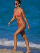 Kimberley Garner in a Tiny Pink String Bikini on the Beach in Miami
