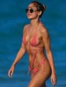 Kimberley Garner in a Tiny Pink String Bikini on the Beach in Miami