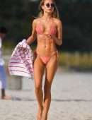 Kimberley Garner in a Tiny Pink String Bikini on the Beach in Miami