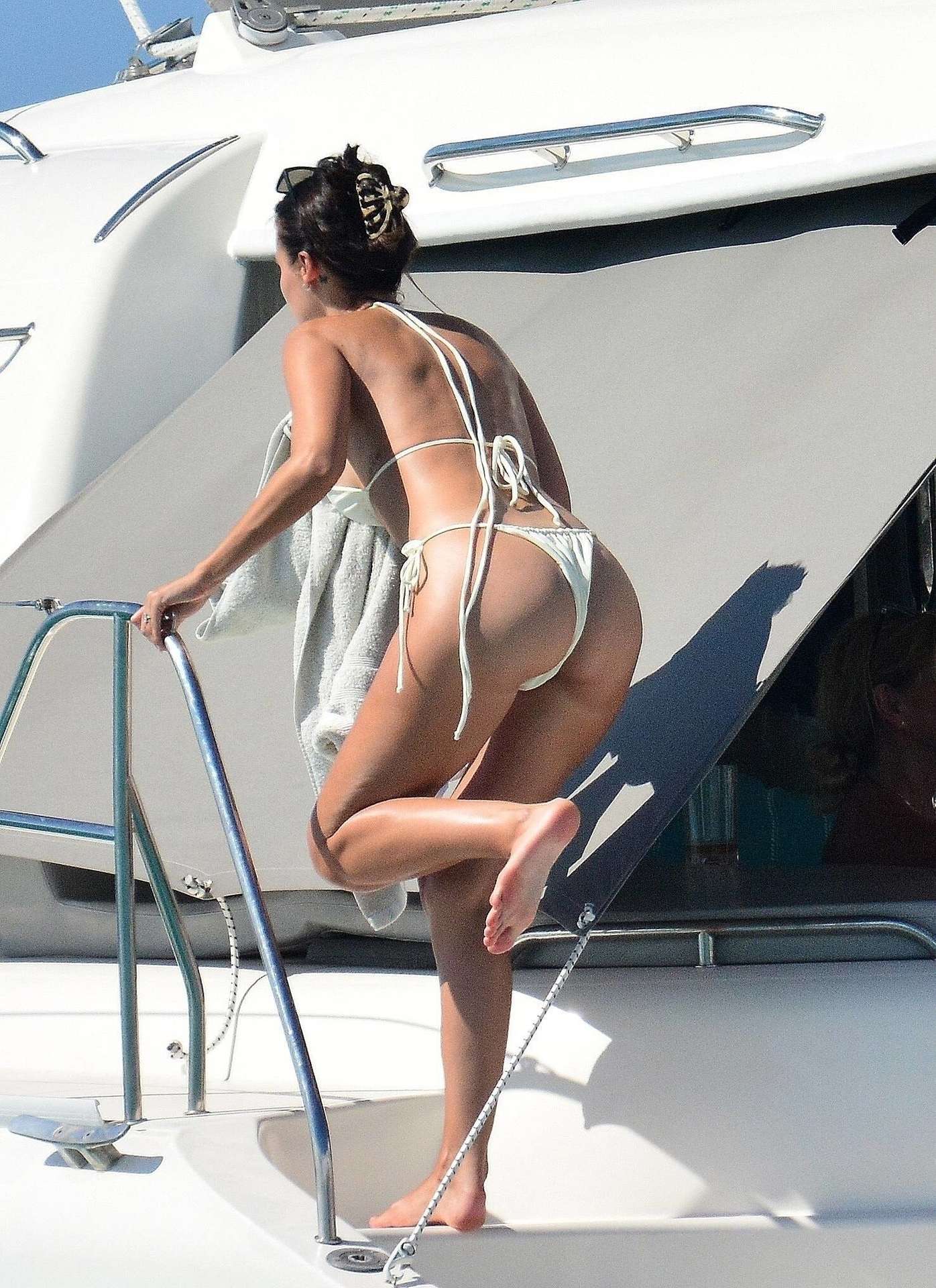 Lucy Watson Booty in a White Thong Bikini in Barbados
