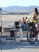 Montana Yao Going for a Workout, Riding Bicycle at Santa Monica Beach