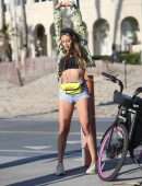 Montana Yao Going for a Workout, Riding Bicycle at Santa Monica Beach