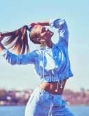 Nina Agdal Booty in Loveshack Fancy x Beach Riot Activewear Collection