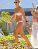 Vogue Williams in White Bikini at the Beach in St Barts