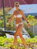 Vogue Williams in White Bikini at the Beach in St Barts