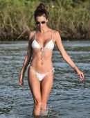 Alessandra Ambrosio Booty in a Tiny White Bikini with a Dog in Florianopolis