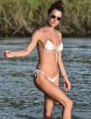 Alessandra Ambrosio Booty in a Tiny White Bikini with a Dog in Florianopolis