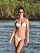 Alessandra Ambrosio Booty in a Tiny White Bikini with a Dog in Florianopolis